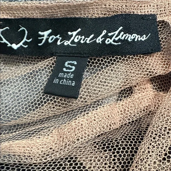 For Love & Lemons Bodycon Dress Tan Mesh Black Lace S - Picture 7 of 7